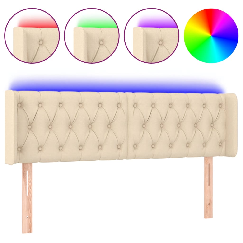 vidaXL Zagłówek do łóżka z LED, kremowy, 147x16x78/88 cm, tkanina