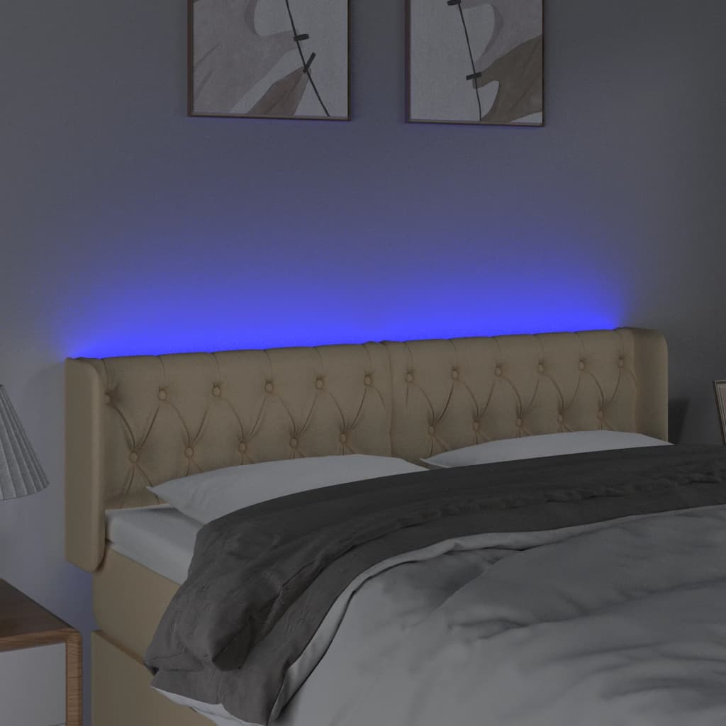 vidaXL Zagłówek do łóżka z LED, kremowy, 147x16x78/88 cm, tkanina