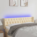 vidaXL Zagłówek do łóżka z LED, kremowy, 147x16x78/88 cm, tkanina