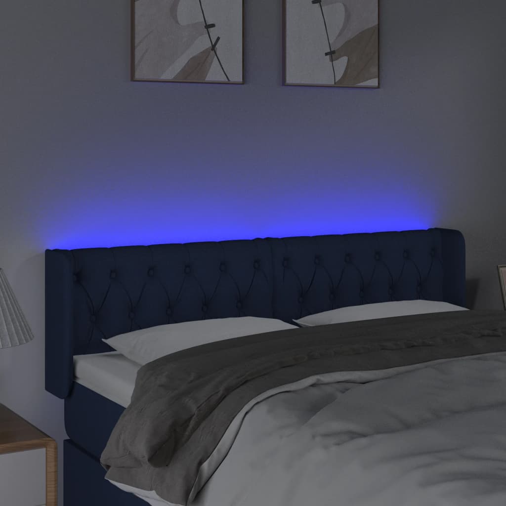 vidaXL Zagłówek do łóżka z LED, niebieski, 147x16x78/88 cm, tkanina