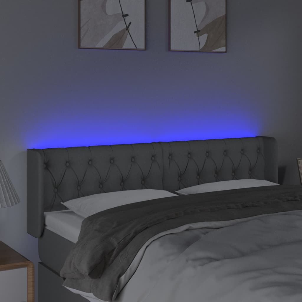 vidaXL Zagłówek do łóżka z LED, jasnoszary, 163x16x78/88 cm, tkanina