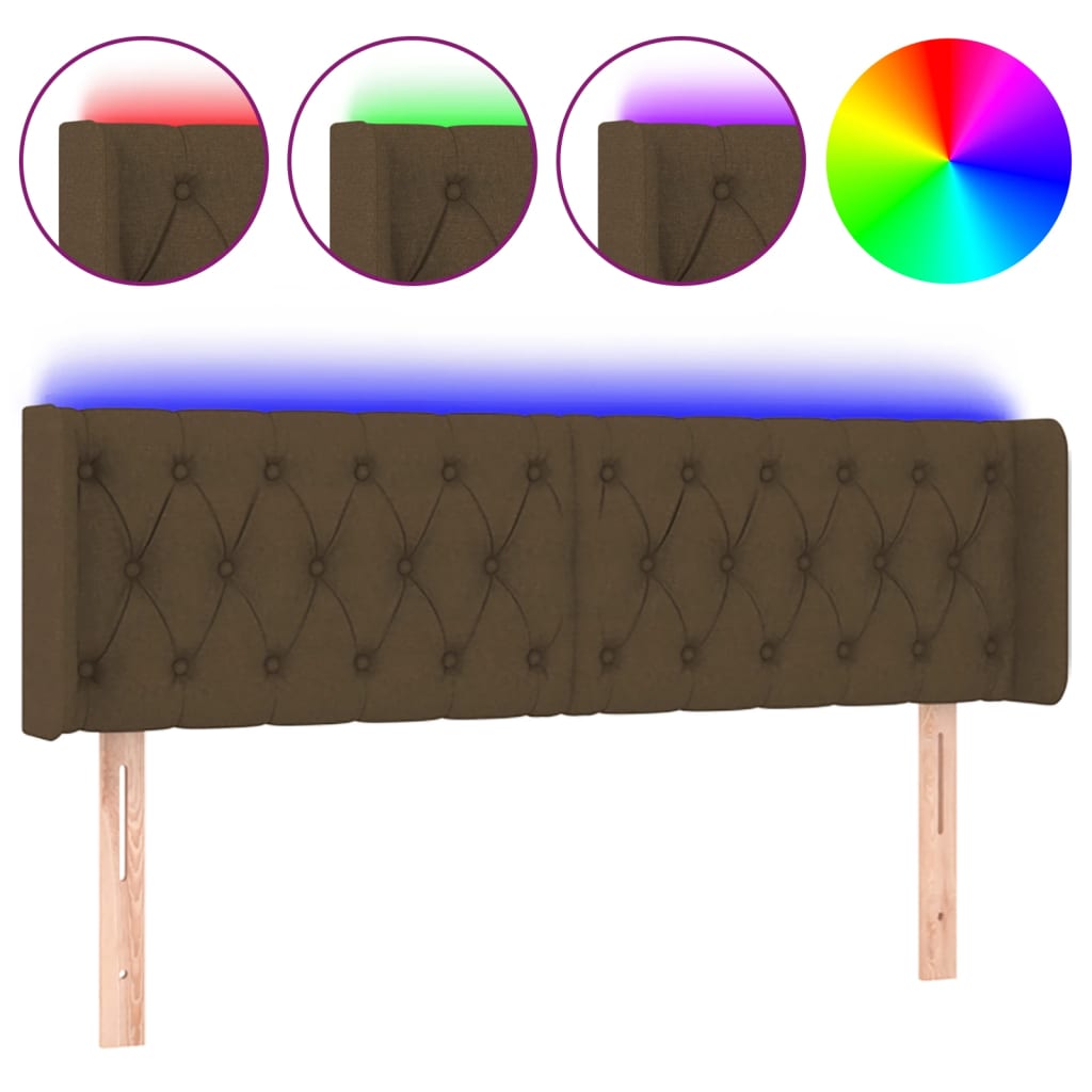 vidaXL Zagłówek do łóżka z LED, ciemnobrązowy, 163x16x78/88cm, tkanina