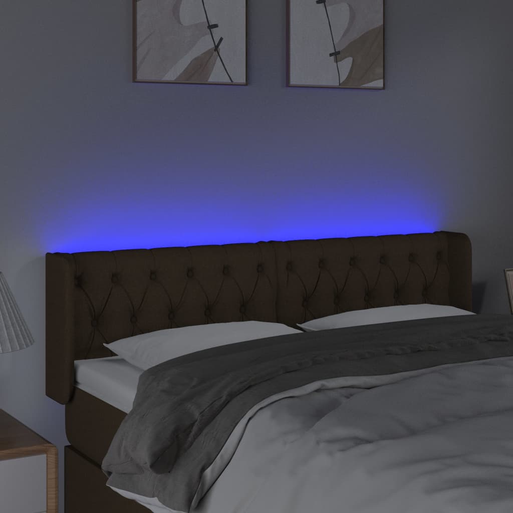 vidaXL Zagłówek do łóżka z LED, ciemnobrązowy, 163x16x78/88cm, tkanina