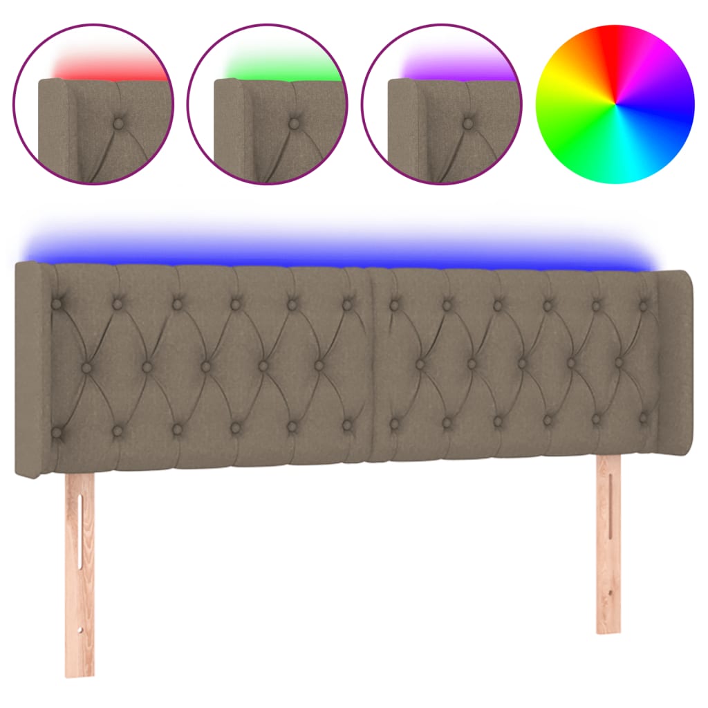 vidaXL Zagłówek do łóżka z LED, taupe, 163x16x78/88 cm, tkanina