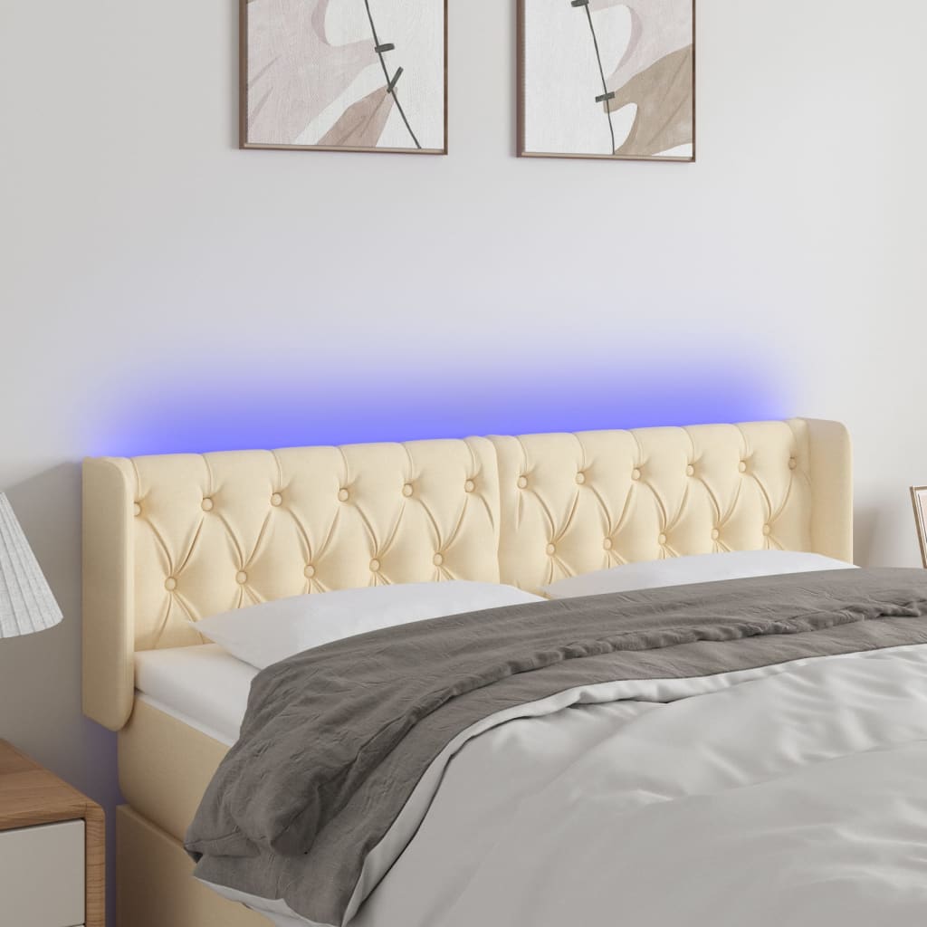 vidaXL Zagłówek do łóżka z LED, kremowy, 163x16x78/88 cm, tkanina