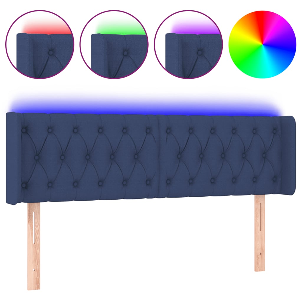 vidaXL Zagłówek do łóżka z LED, niebieski, 163x16x78/88 cm, tkanina