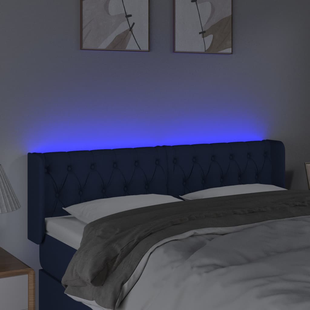 vidaXL Zagłówek do łóżka z LED, niebieski, 163x16x78/88 cm, tkanina