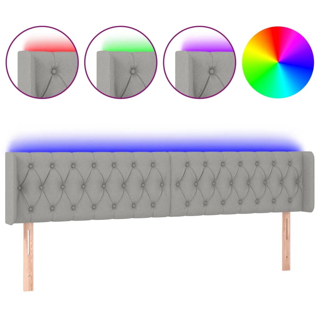 vidaXL Zagłówek do łóżka z LED, jasnoszary, 183x16x78/88 cm, tkanina