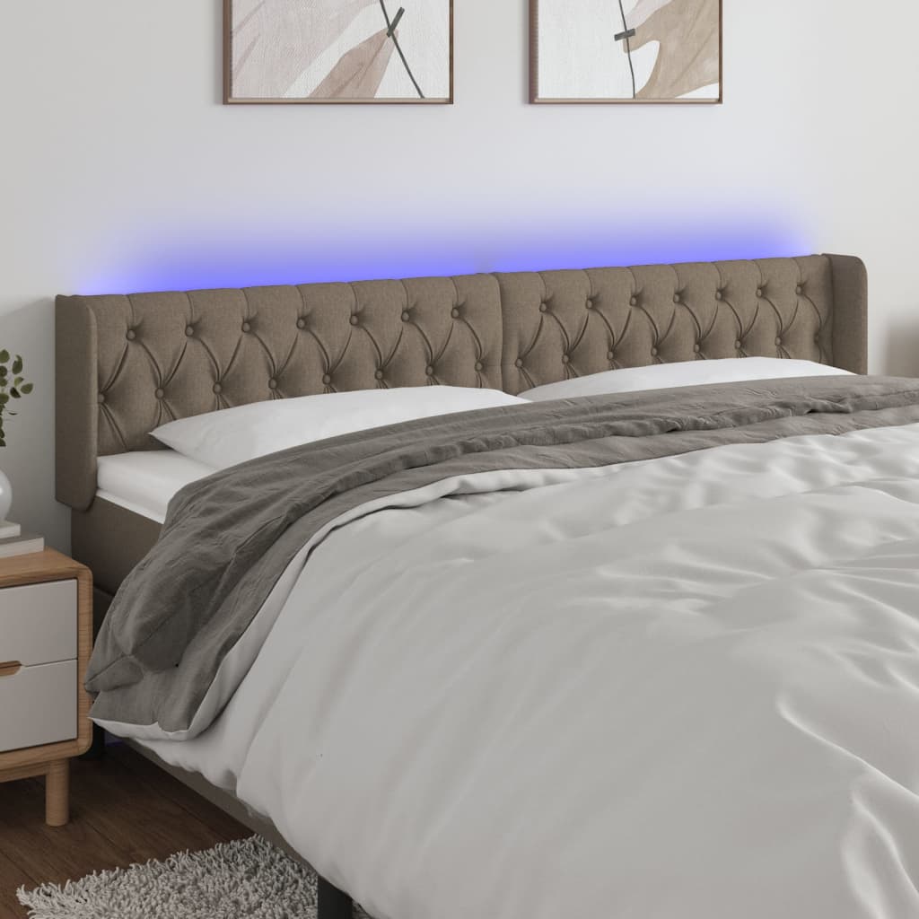 vidaXL Zagłówek do łóżka z LED, taupe, 183x16x78/88 cm, tkanina