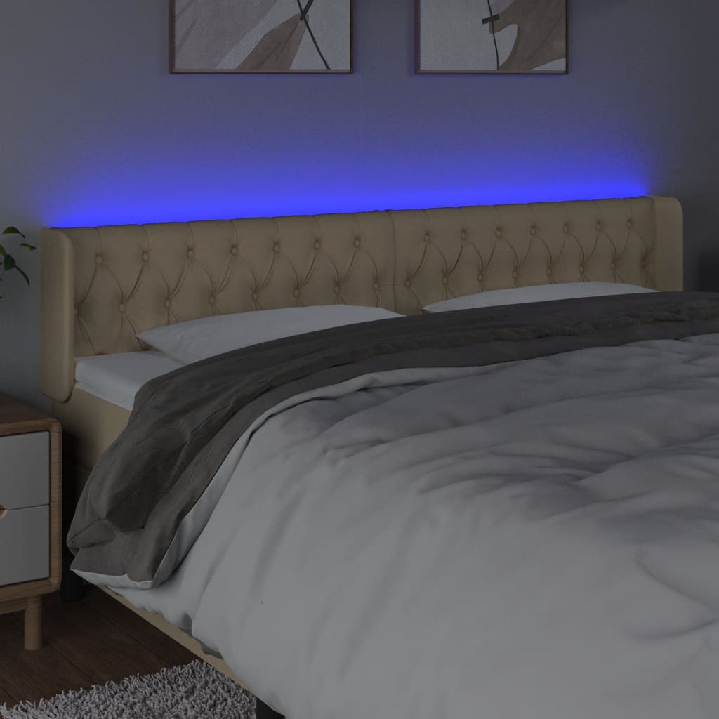 vidaXL Zagłówek do łóżka z LED, kremowy, 183x16x78/88 cm, tkanina