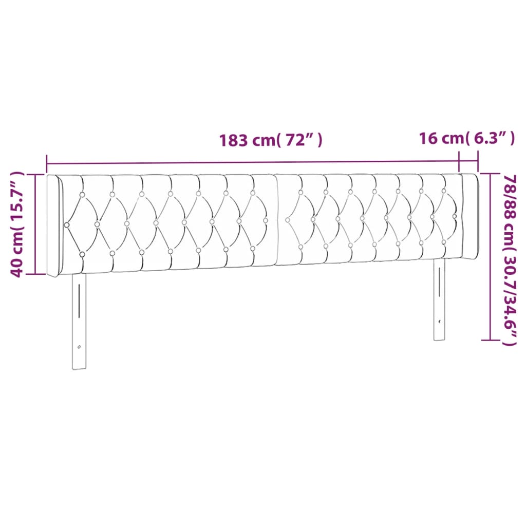 vidaXL Zagłówek do łóżka z LED, kremowy, 183x16x78/88 cm, tkanina