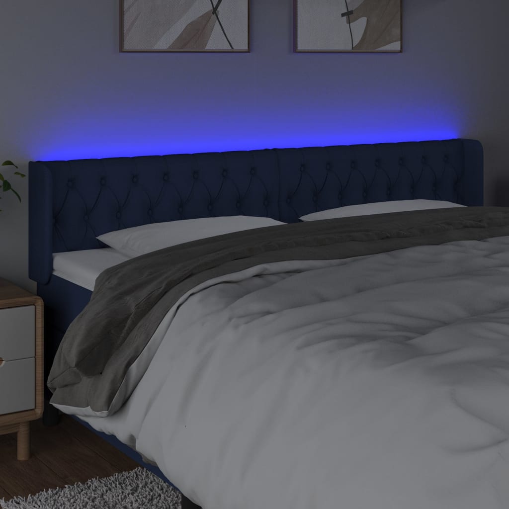 vidaXL Zagłówek do łóżka z LED, niebieski, 183x16x78/88 cm, tkanina