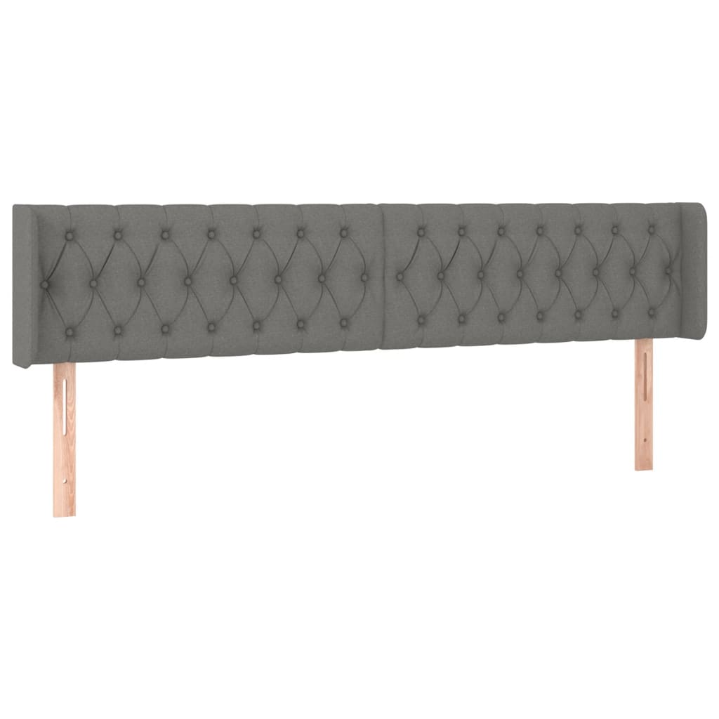 vidaXL Zagłówek do łóżka z LED, ciemnoszary, 203x16x78/88 cm, tkanina