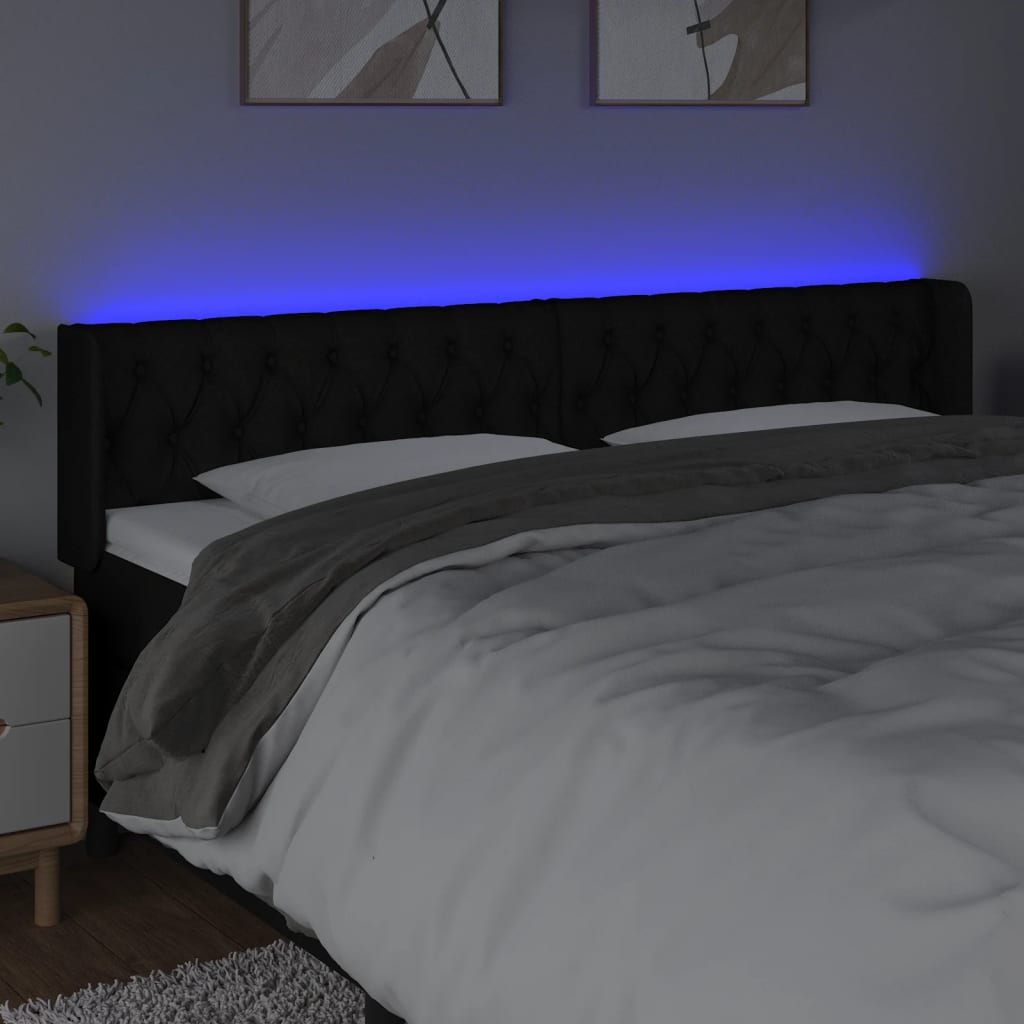 vidaXL Zagłówek do łóżka z LED, czarny, 203x16x78/88 cm, tkanina
