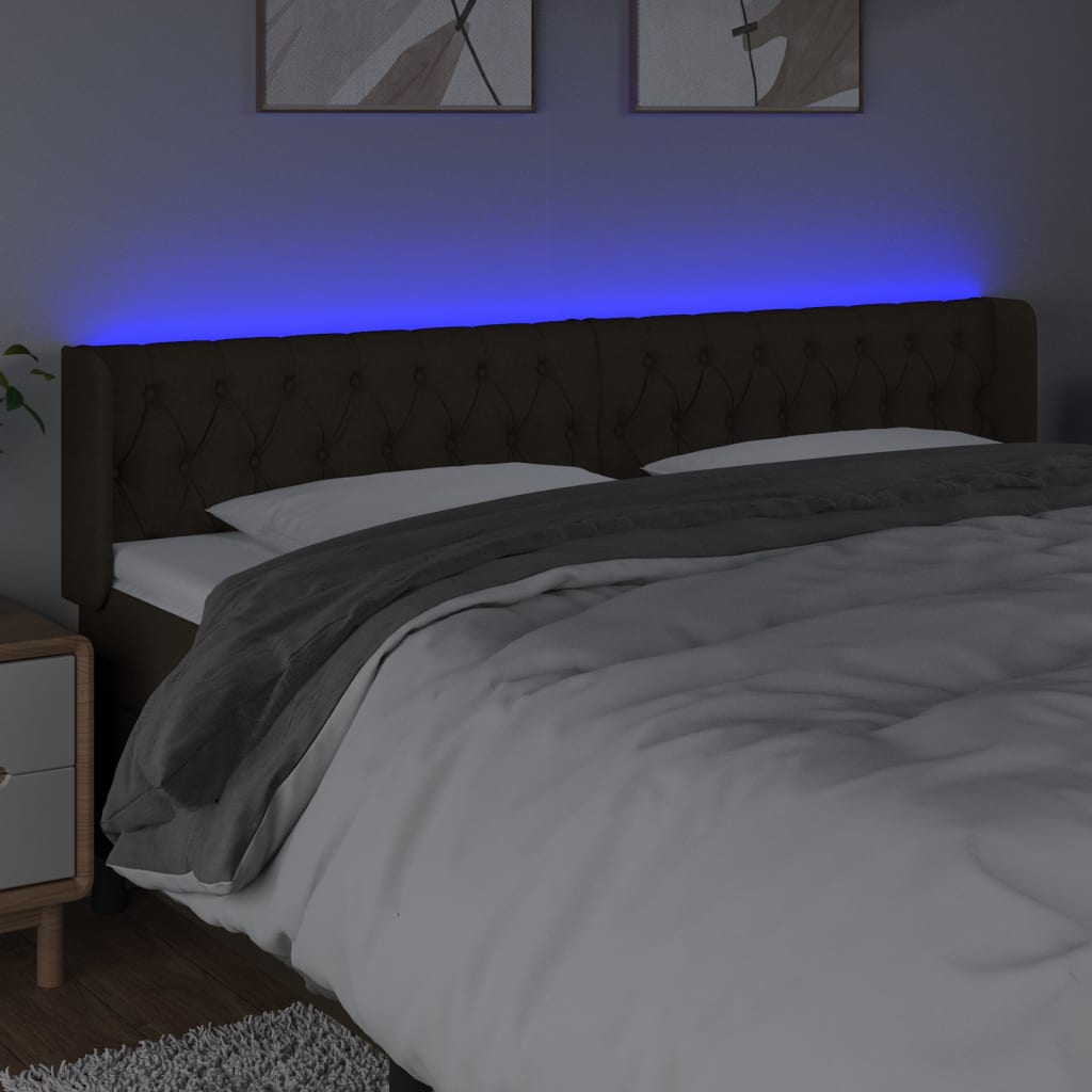 vidaXL Zagłówek do łóżka z LED, ciemnobrązowy, 203x16x78/88cm, tkanina