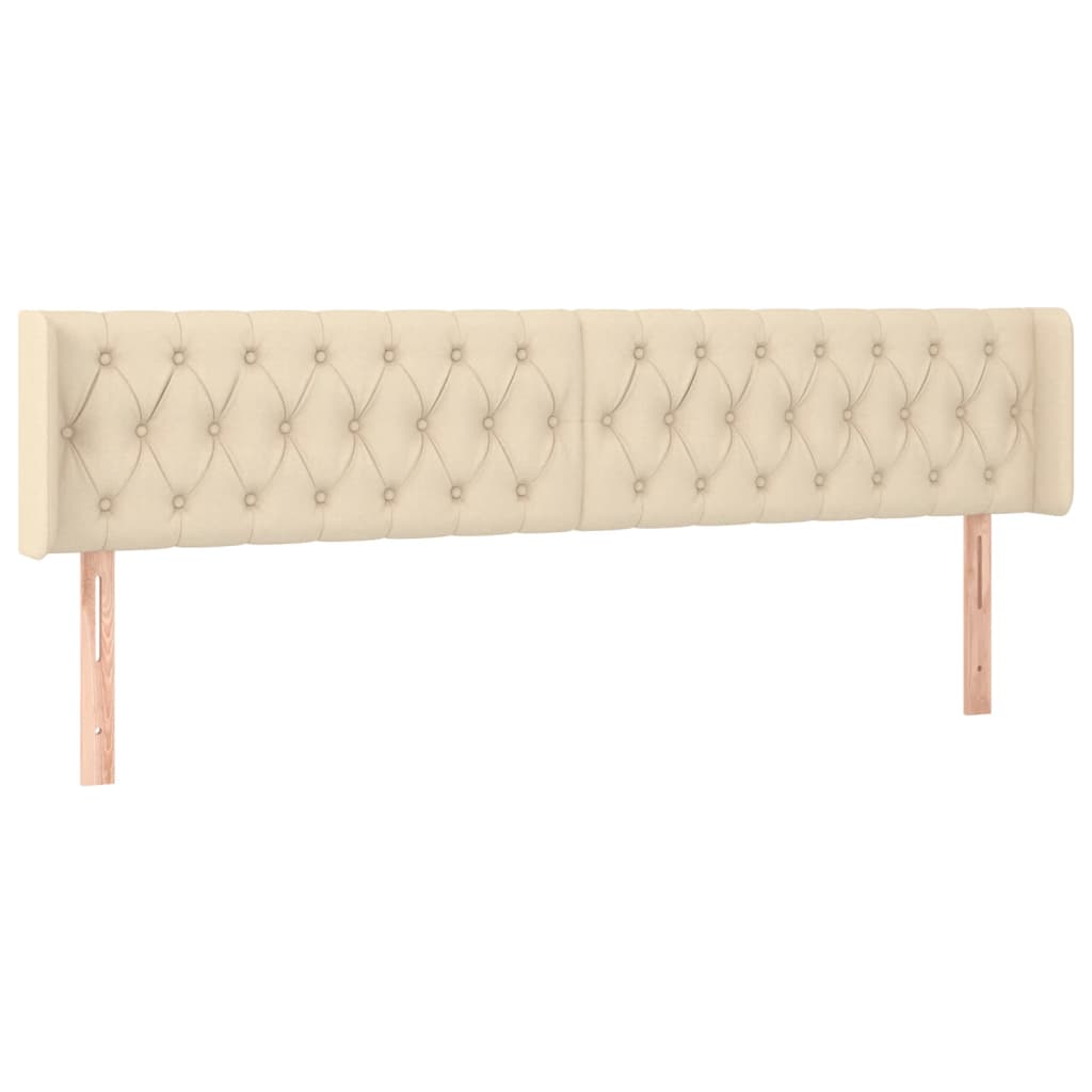 vidaXL Zagłówek do łóżka z LED, kremowy, 203x16x78/88 cm, tkanina