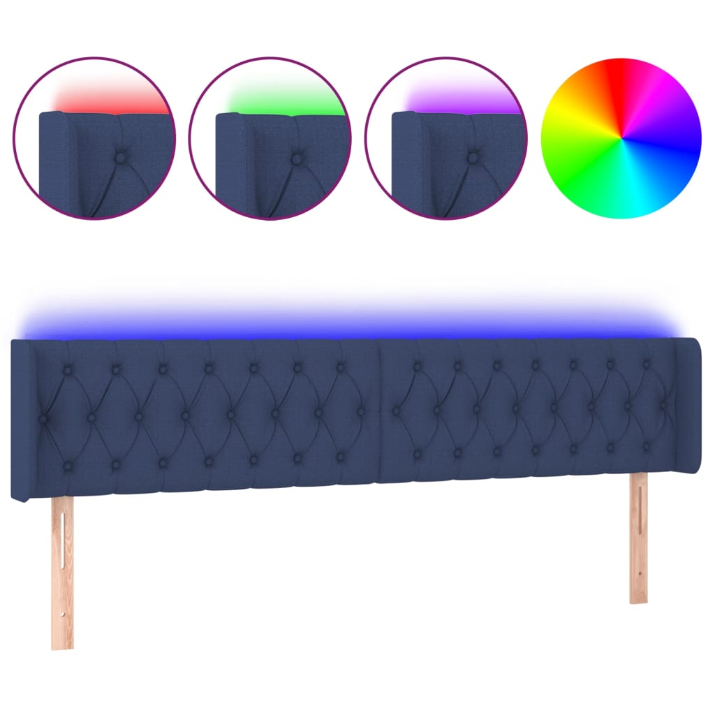 vidaXL Zagłówek do łóżka z LED, niebieski, 203x16x78/88 cm, tkanina
