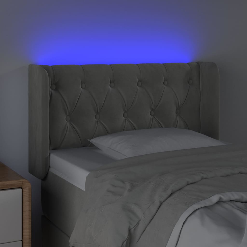 vidaXL Zagłówek do łóżka z LED, jasnoszary, 83x16x78/88 cm, aksamit