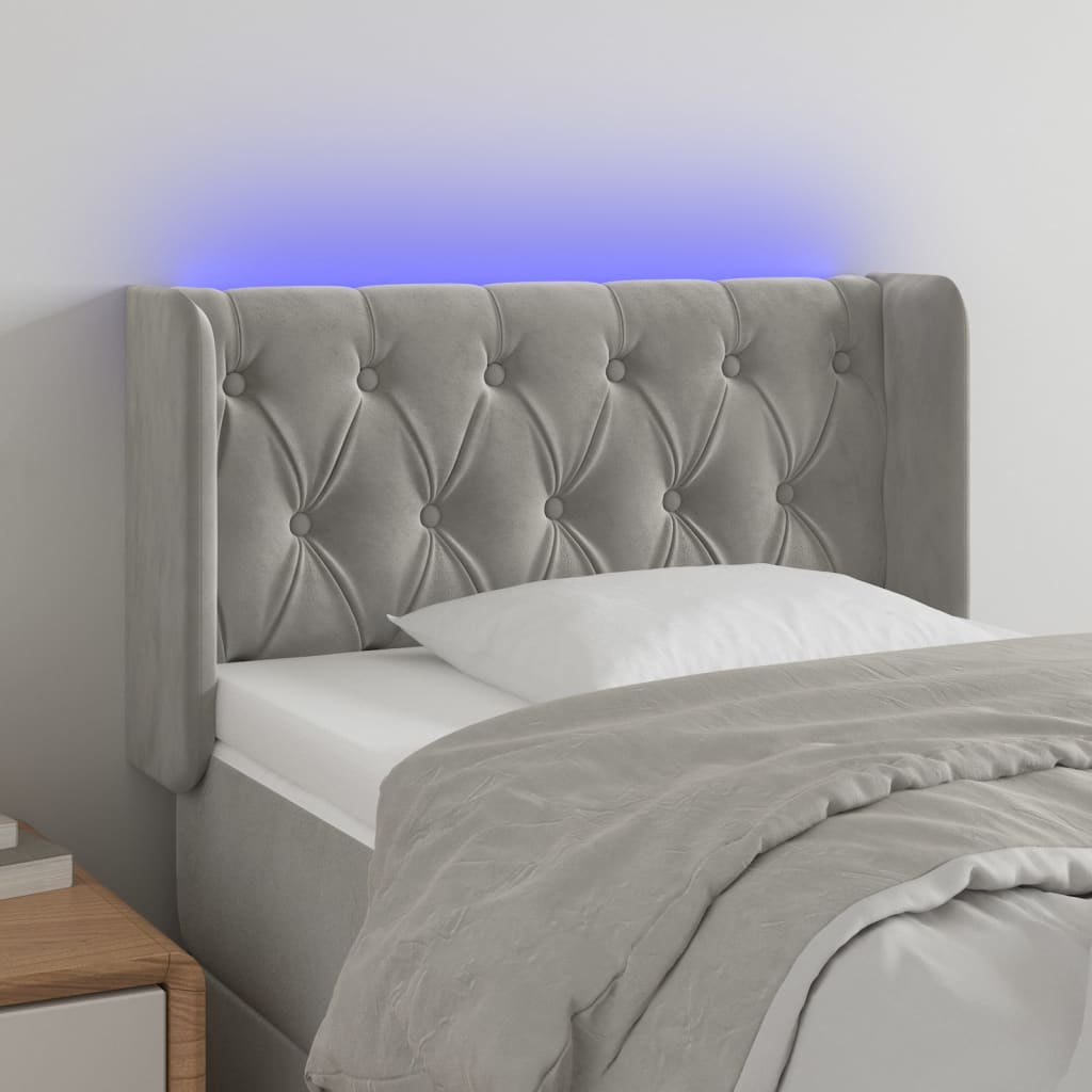 vidaXL Zagłówek do łóżka z LED, jasnoszary, 83x16x78/88 cm, aksamit