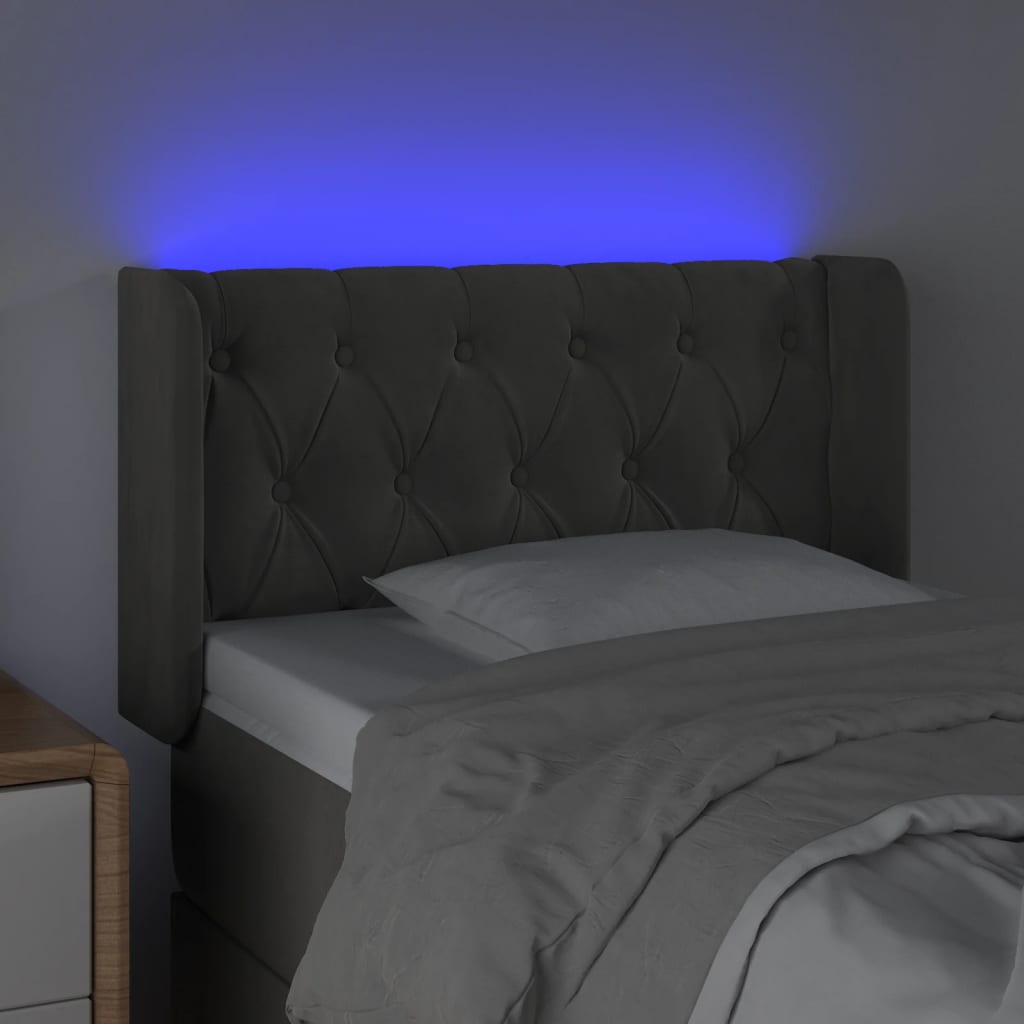 vidaXL Zagłówek do łóżka z LED, ciemnoszary, 83x16x78/88 cm, aksamit
