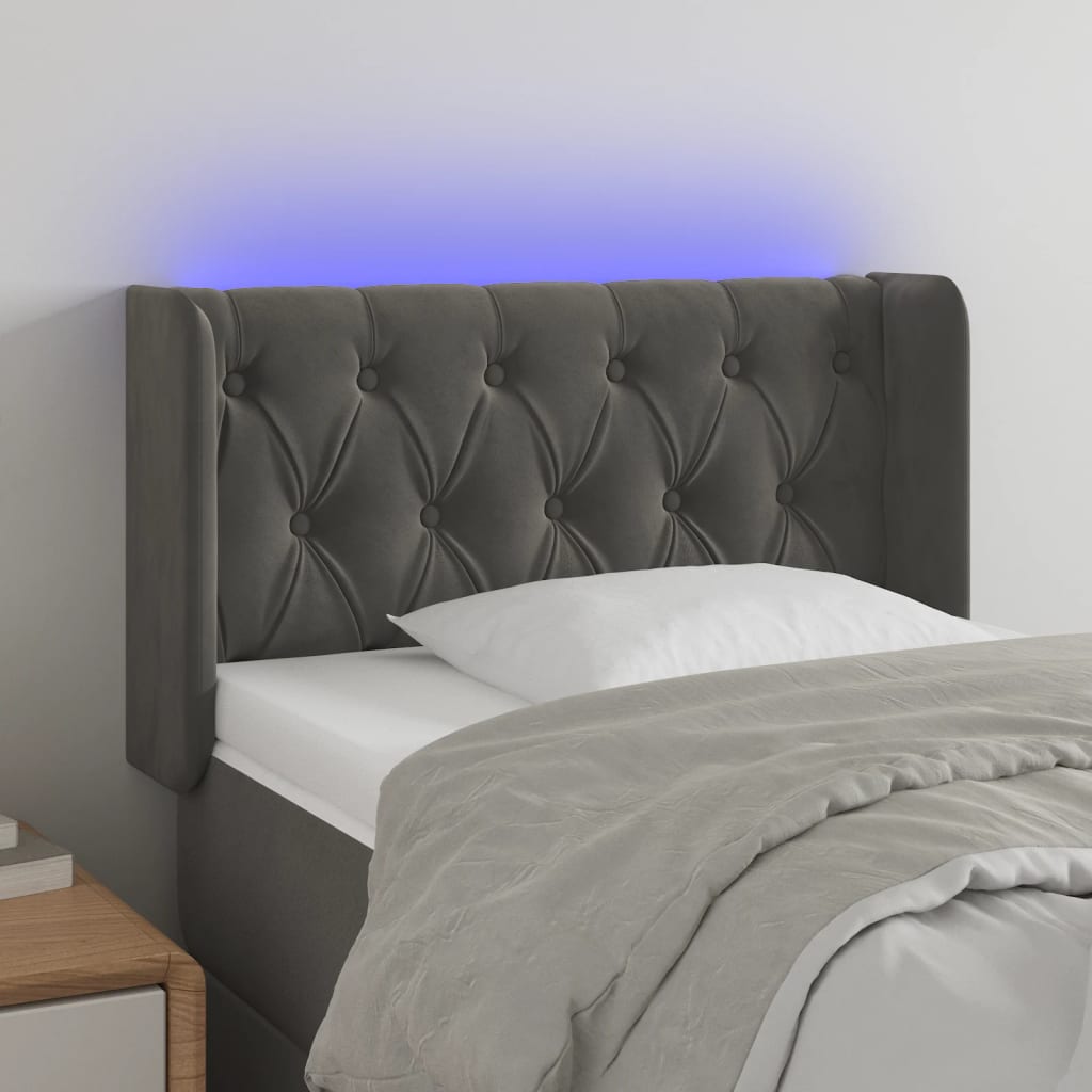 vidaXL Zagłówek do łóżka z LED, ciemnoszary, 83x16x78/88 cm, aksamit