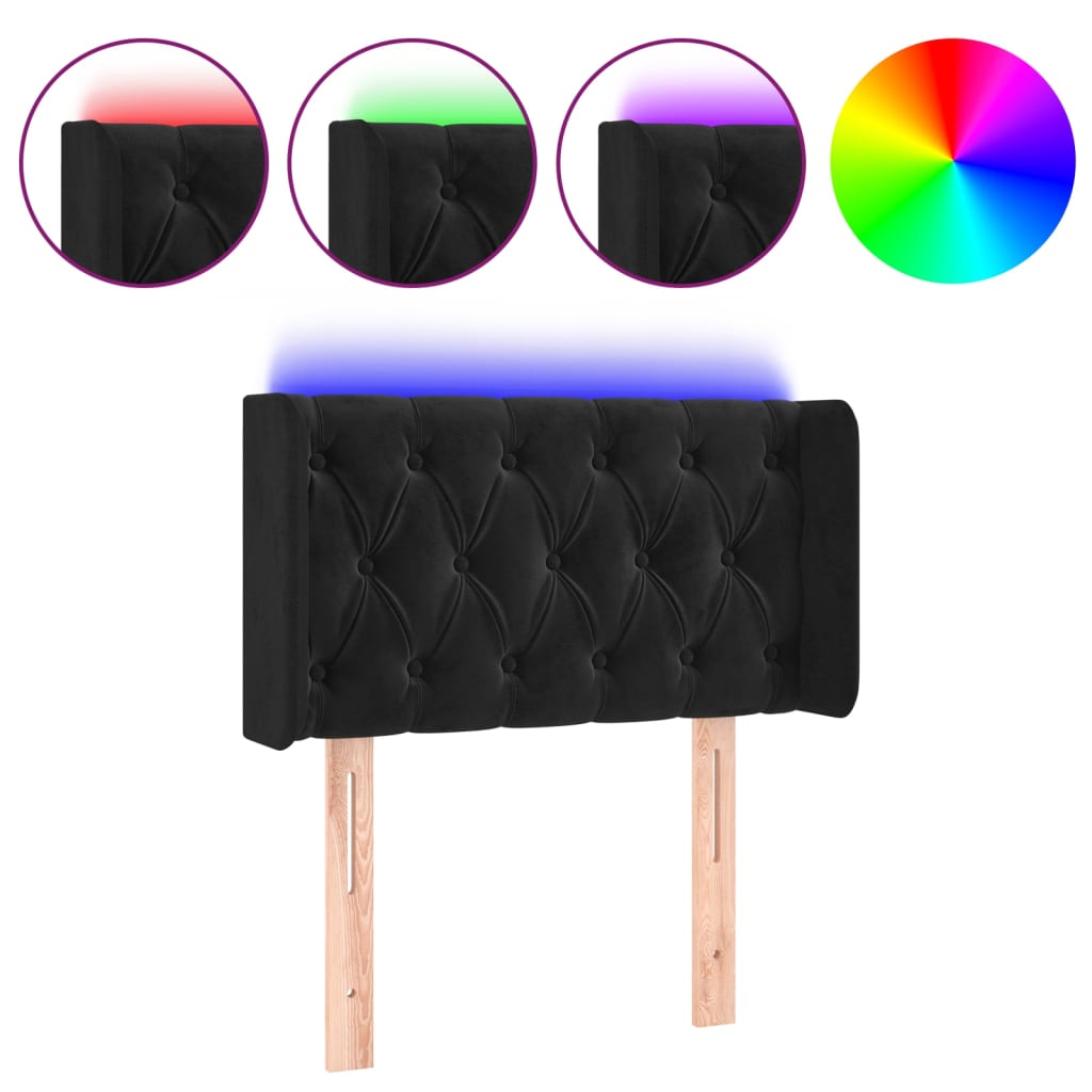 vidaXL Zagłówek do łóżka z LED, czarny, 83x16x78/88 cm, aksamit