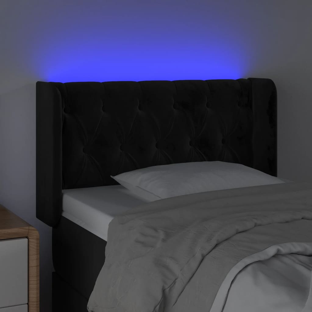 vidaXL Zagłówek do łóżka z LED, czarny, 83x16x78/88 cm, aksamit