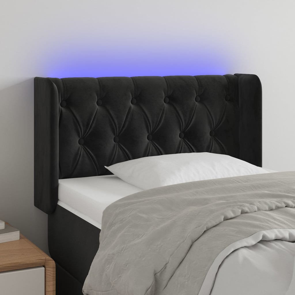 vidaXL Zagłówek do łóżka z LED, czarny, 83x16x78/88 cm, aksamit