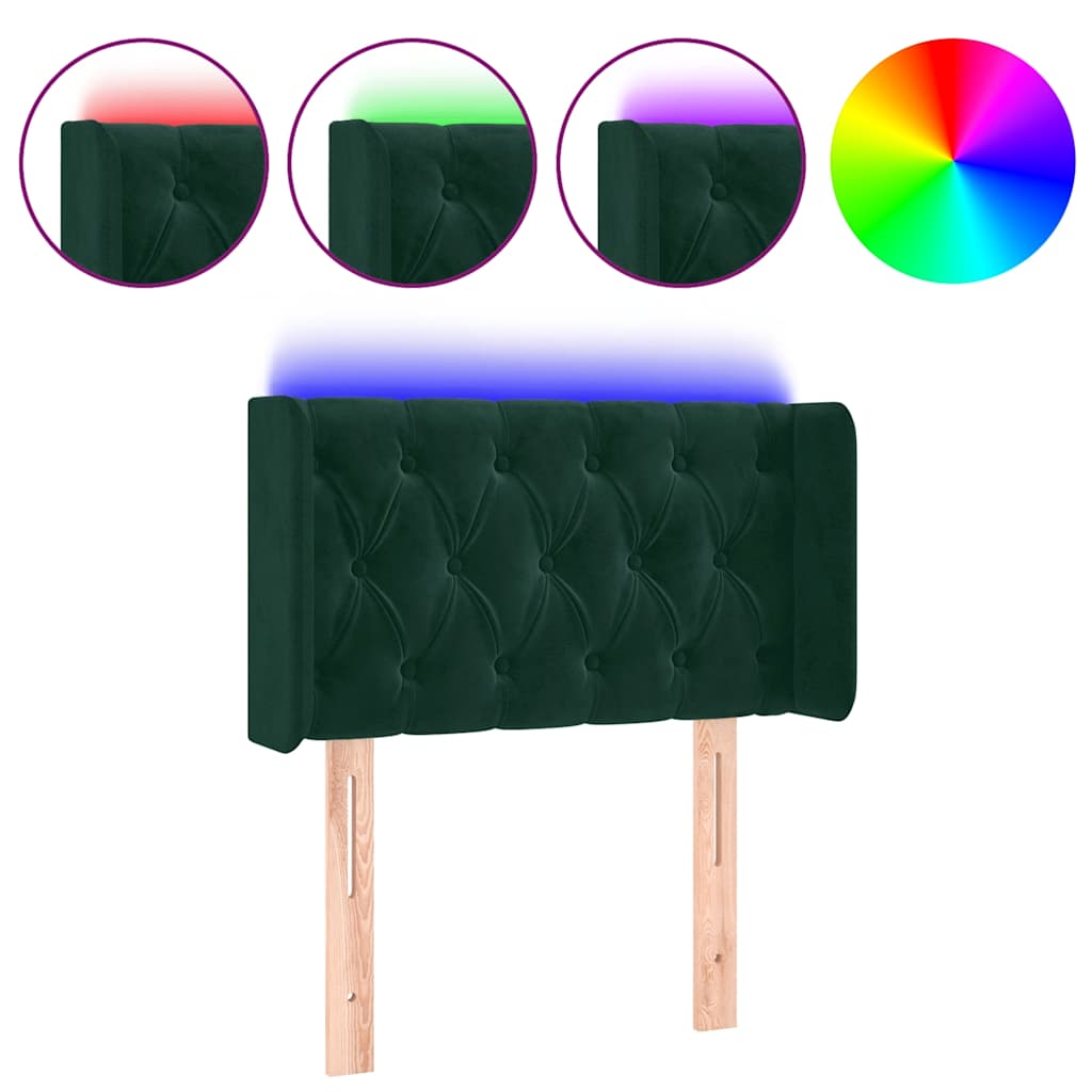vidaXL Zagłówek do łóżka z LED, ciemnozielony, 83x16x78/88 cm, aksamit