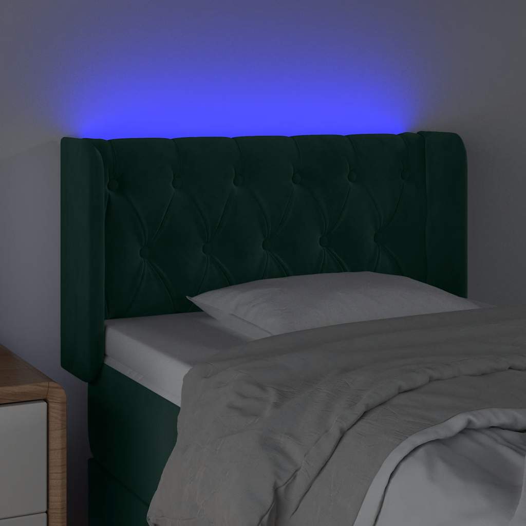 vidaXL Zagłówek do łóżka z LED, ciemnozielony, 83x16x78/88 cm, aksamit