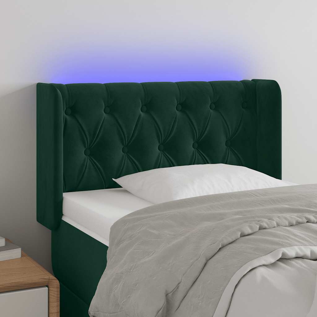 vidaXL Zagłówek do łóżka z LED, ciemnozielony, 83x16x78/88 cm, aksamit