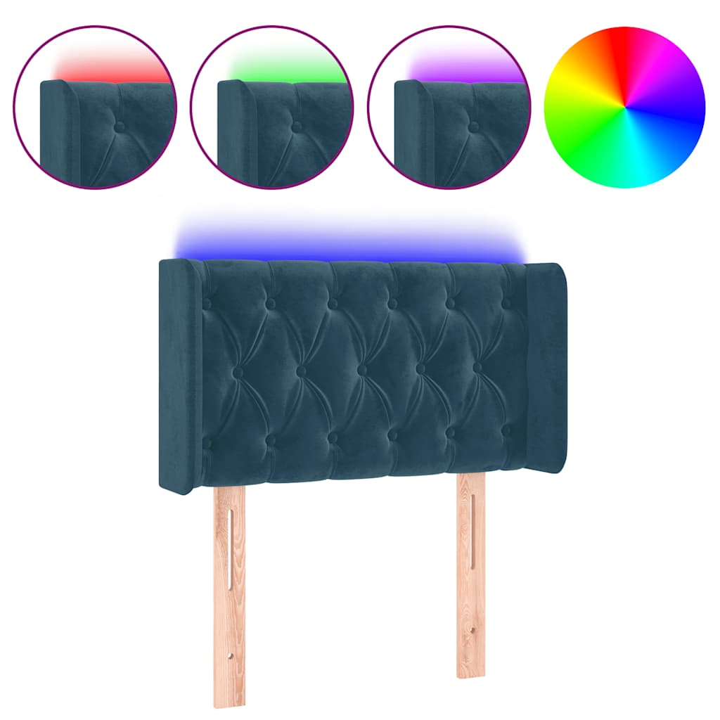 vidaXL Zagłówek do łóżka z LED, ciemnoniebieski 83x16x78/88cm, aksamit