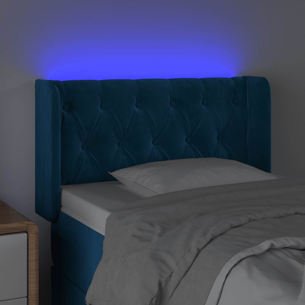 vidaXL Zagłówek do łóżka z LED, ciemnoniebieski 83x16x78/88cm, aksamit