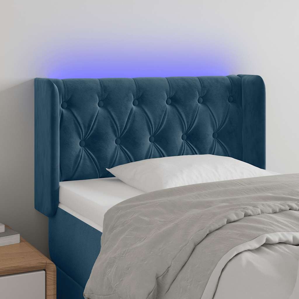 vidaXL Zagłówek do łóżka z LED, ciemnoniebieski 83x16x78/88cm, aksamit