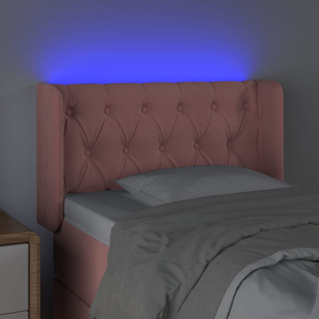 vidaXL Zagłówek do łóżka z LED, różowy, 83x16x78/88 cm, aksamit
