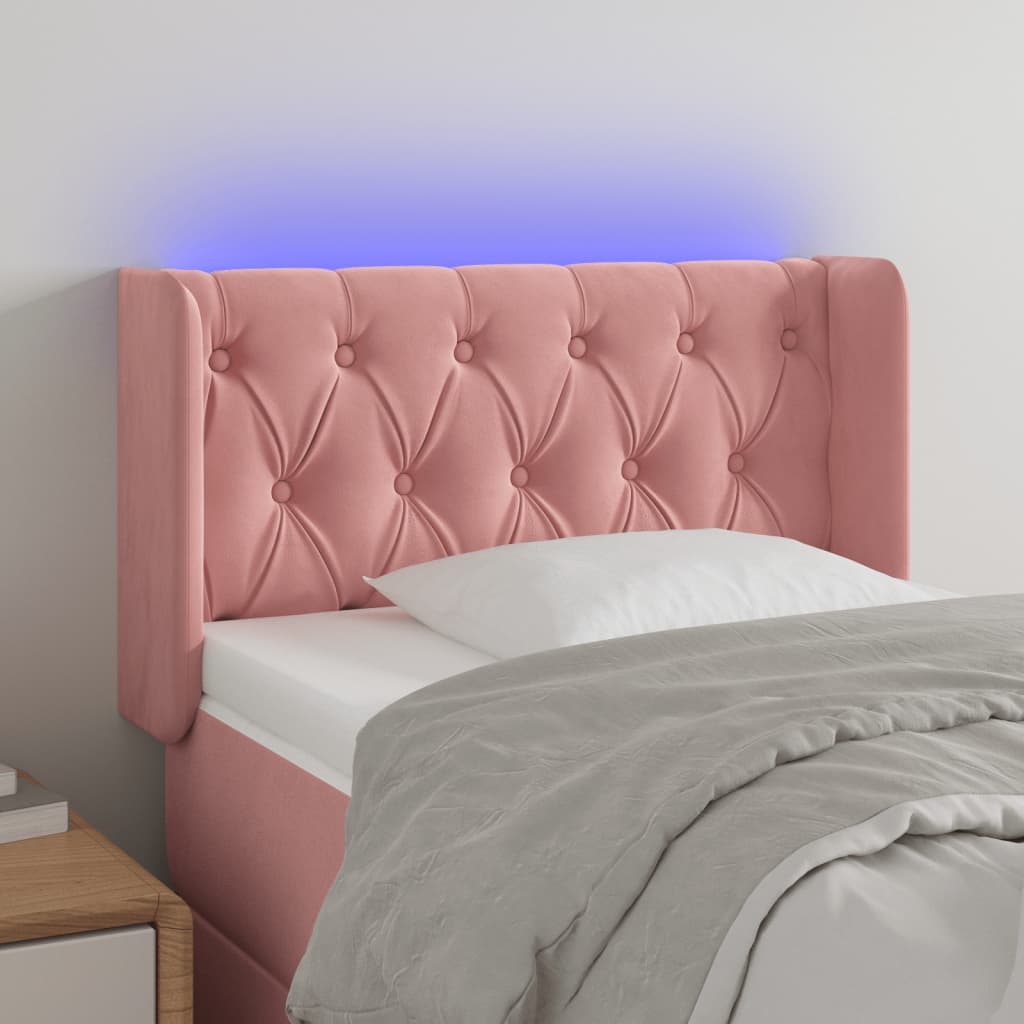vidaXL Zagłówek do łóżka z LED, różowy, 83x16x78/88 cm, aksamit