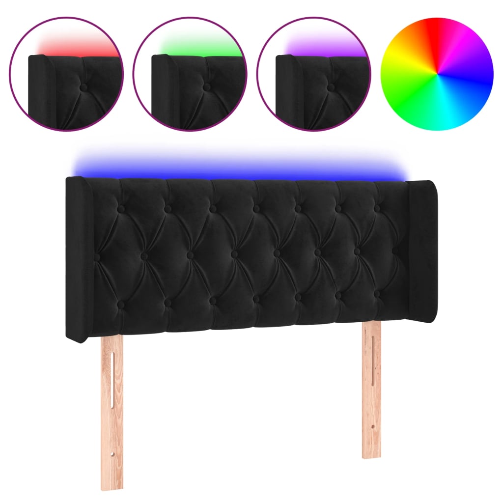 vidaXL Zagłówek do łóżka z LED, czarny, 93x16x78/88 cm, aksamit