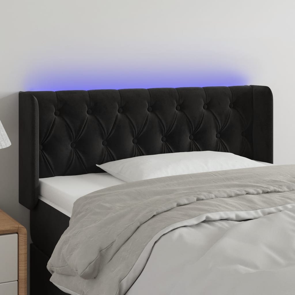 vidaXL Zagłówek do łóżka z LED, czarny, 93x16x78/88 cm, aksamit