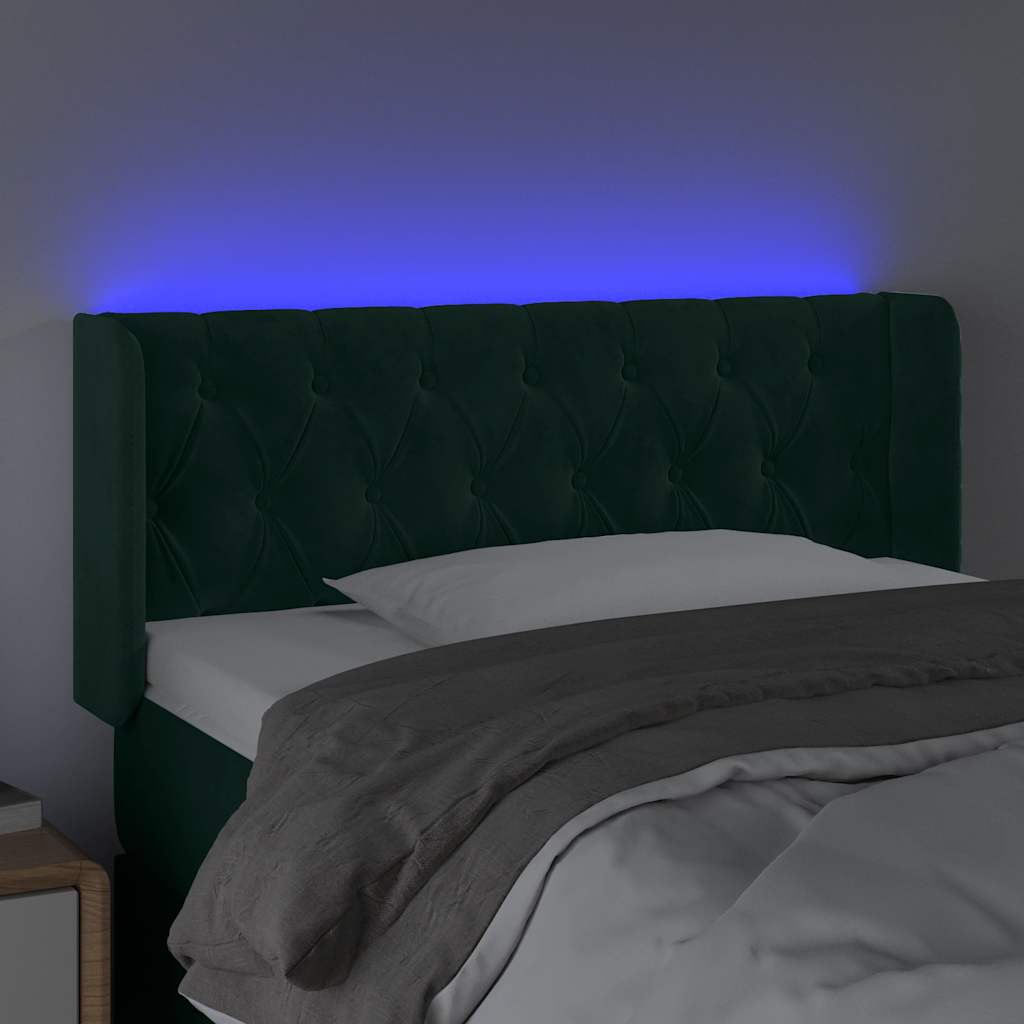 vidaXL Zagłówek do łóżka z LED, ciemnozielony, 93x16x78/88 cm, aksamit