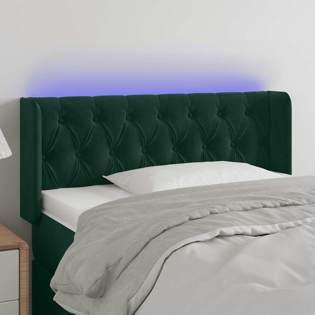 vidaXL Zagłówek do łóżka z LED, ciemnozielony, 93x16x78/88 cm, aksamit