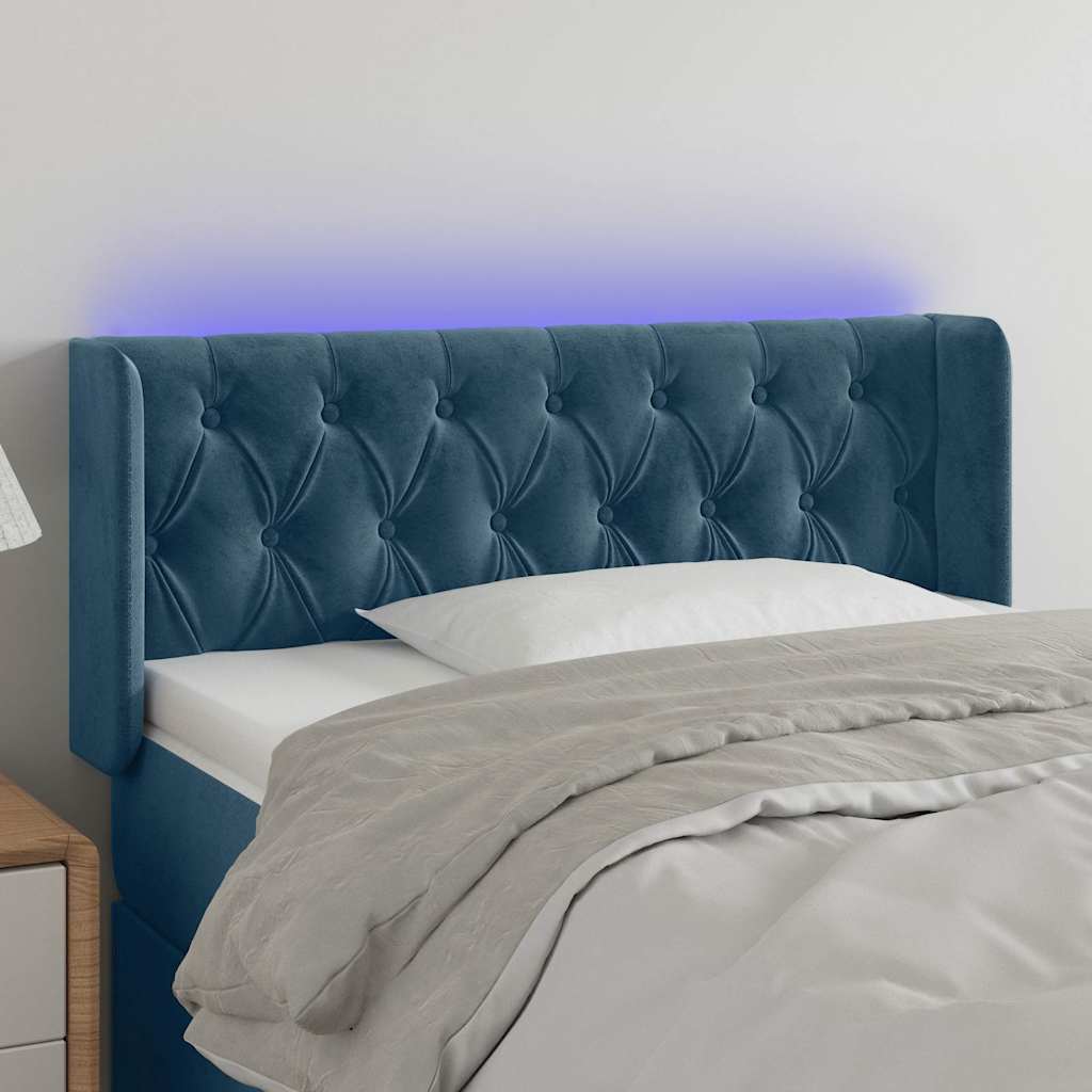 vidaXL Zagłówek do łóżka z LED, ciemnoniebieski 93x16x78/88cm, aksamit