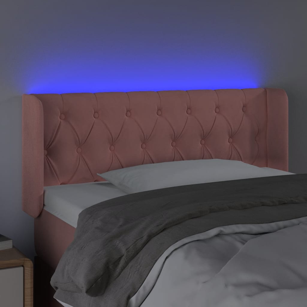 vidaXL Zagłówek do łóżka z LED, różowy, 93x16x78/88 cm, aksamit