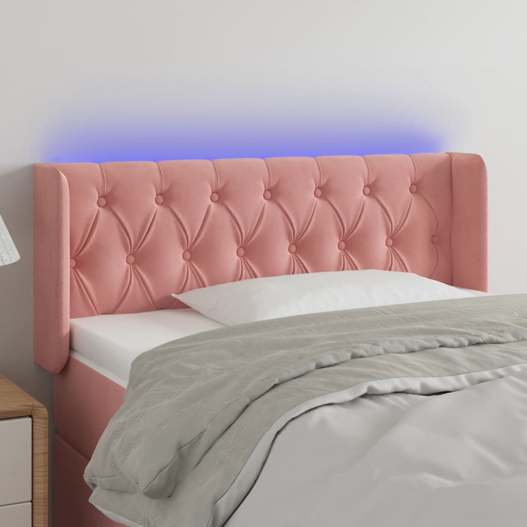 vidaXL Zagłówek do łóżka z LED, różowy, 93x16x78/88 cm, aksamit