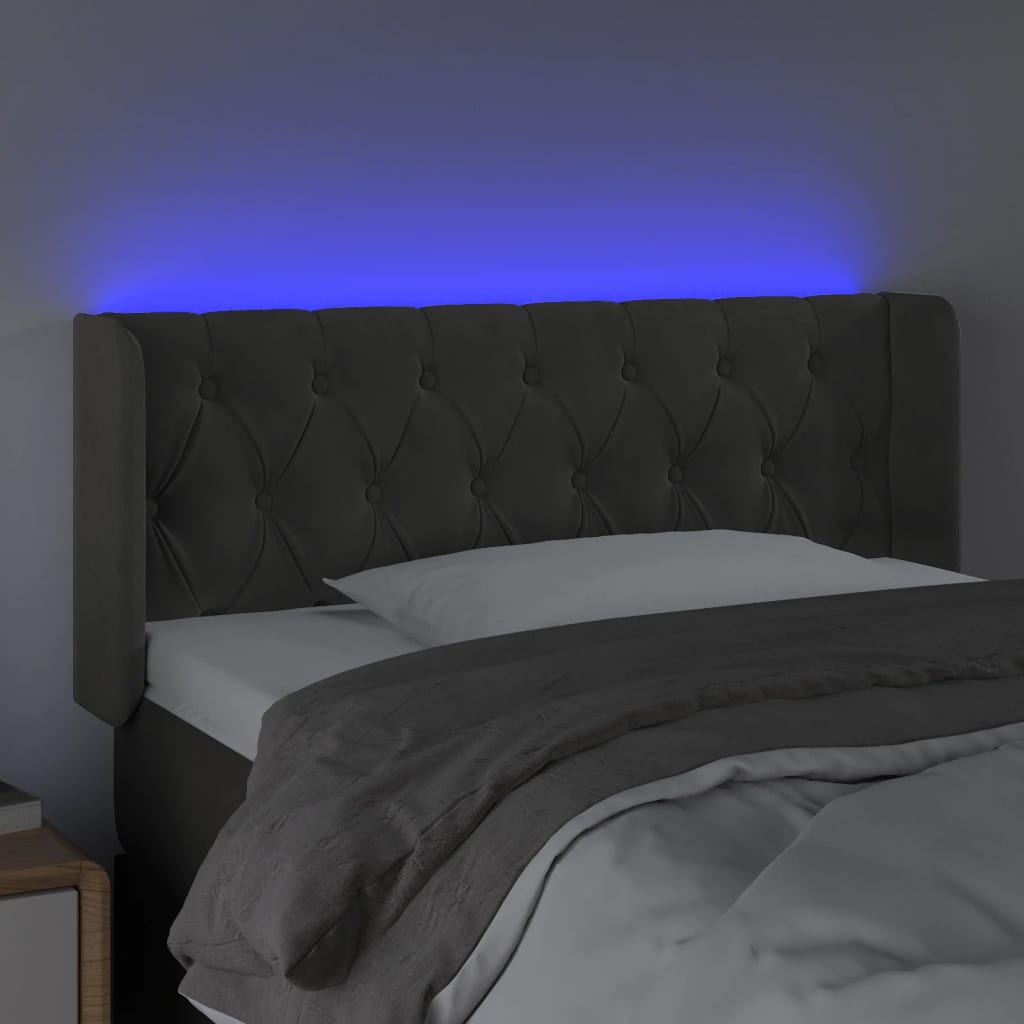 vidaXL Zagłówek do łóżka z LED, ciemnoszary, 103x16x78/88 cm, aksamit