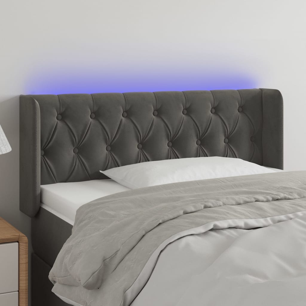 vidaXL Zagłówek do łóżka z LED, ciemnoszary, 103x16x78/88 cm, aksamit