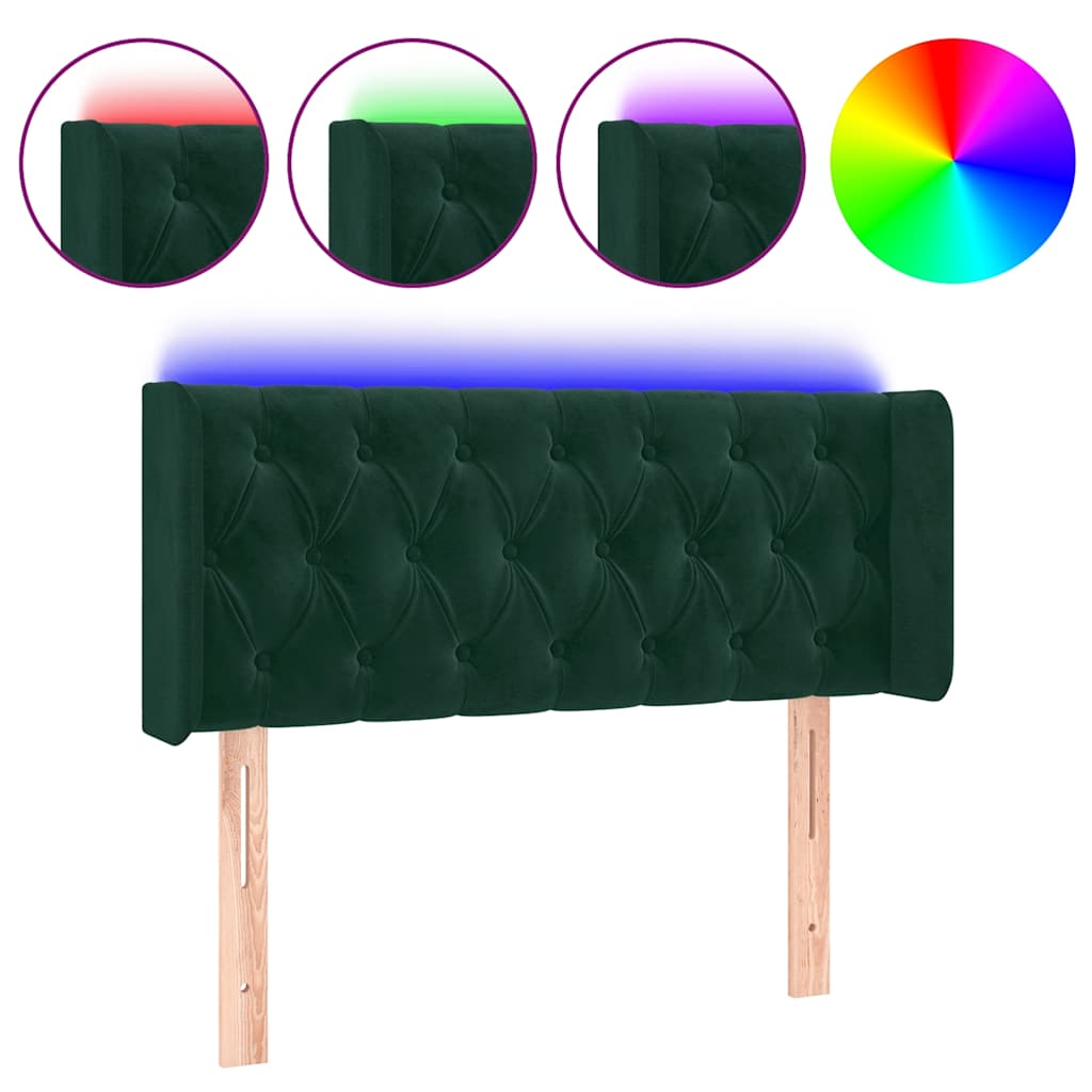 vidaXL Zagłówek do łóżka z LED, ciemnozielony, 103x16x78/88cm, aksamit
