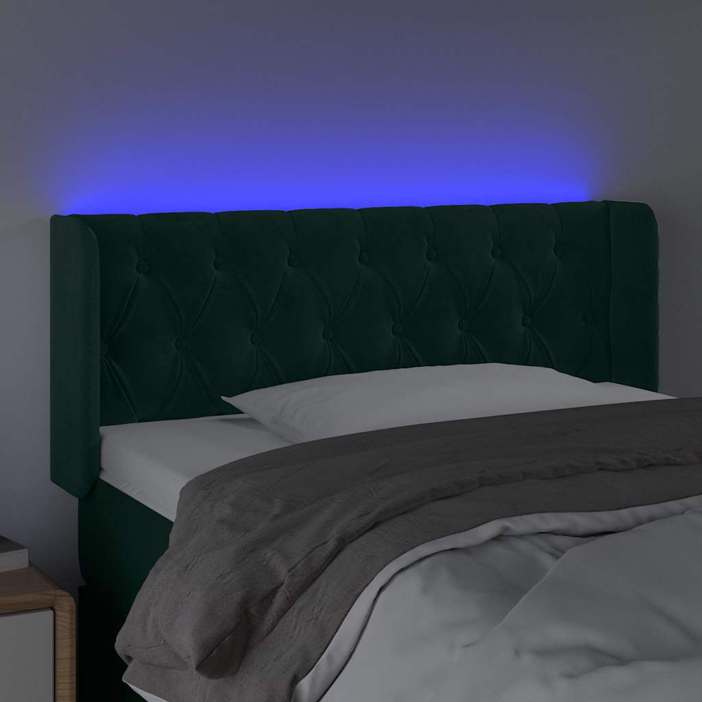 vidaXL Zagłówek do łóżka z LED, ciemnozielony, 103x16x78/88cm, aksamit