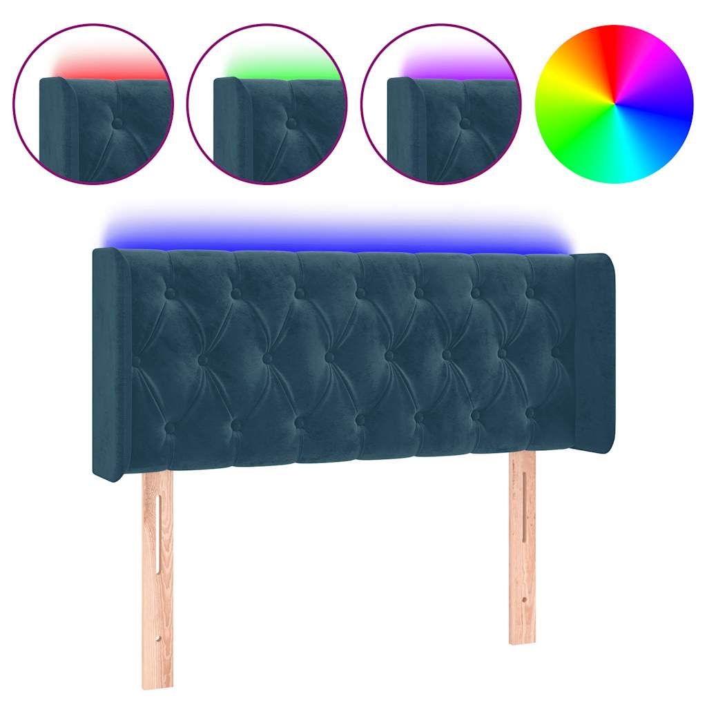 vidaXL Zagłówek do łóżka z LED ciemnoniebieski 103x16x78/88 cm aksamit