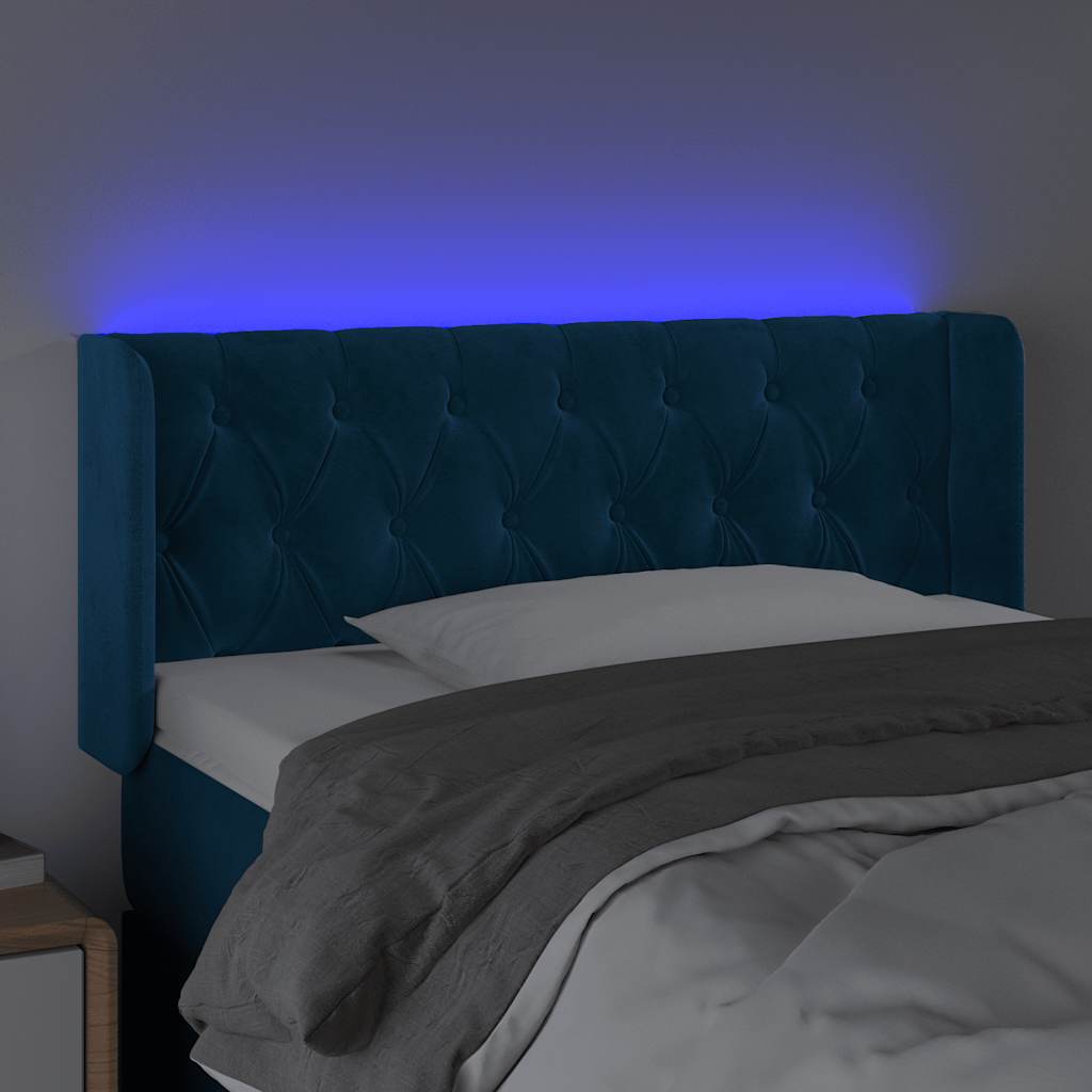 vidaXL Zagłówek do łóżka z LED ciemnoniebieski 103x16x78/88 cm aksamit