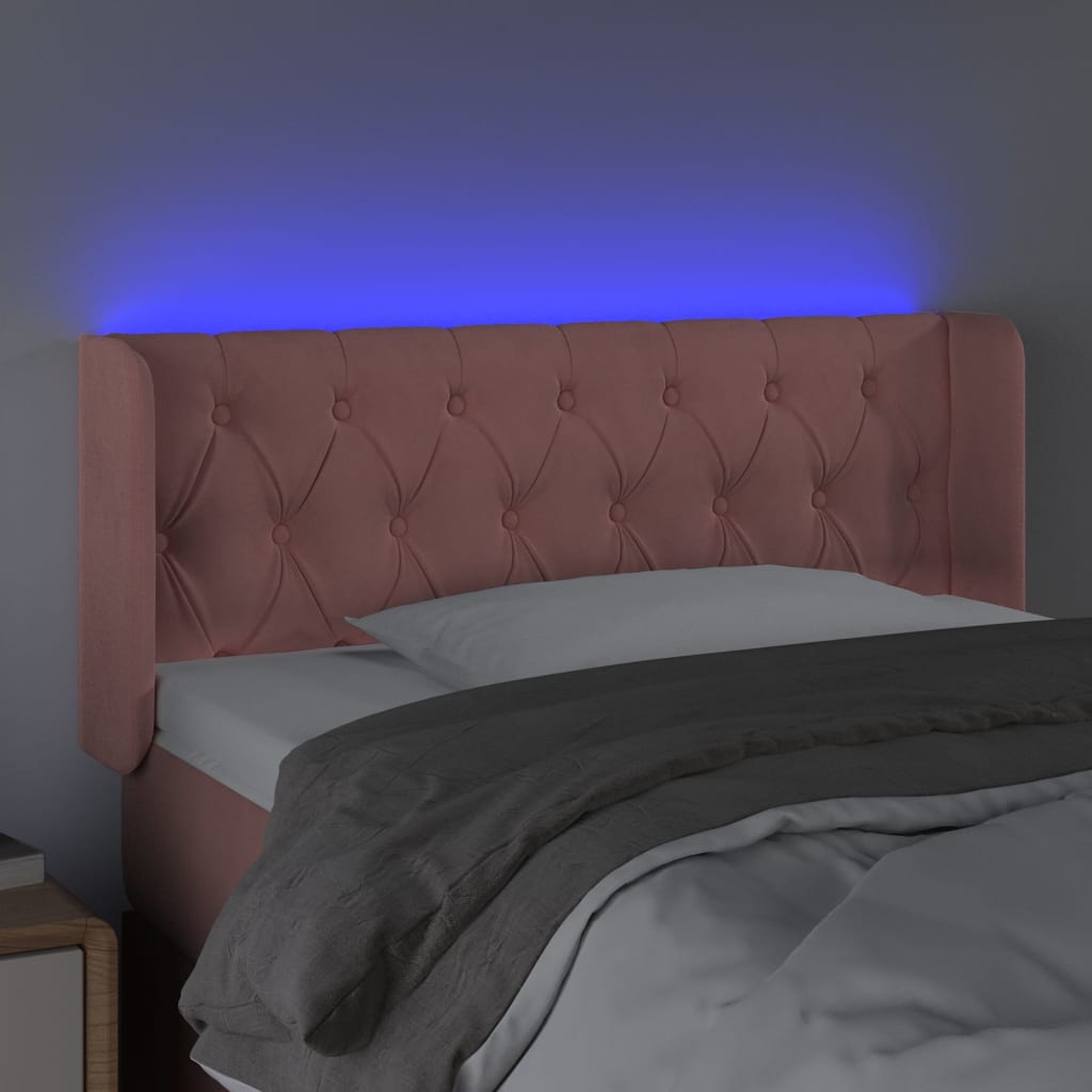 vidaXL Zagłówek do łóżka z LED, różowy, 103x16x78/88 cm, aksamit